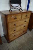 VICTORIAN MAHOGANY CHEST OF TWO SHORT OVER THREE LONG DRAWERS WITH TURNED KNOB HANDLES, 119CM WIDE