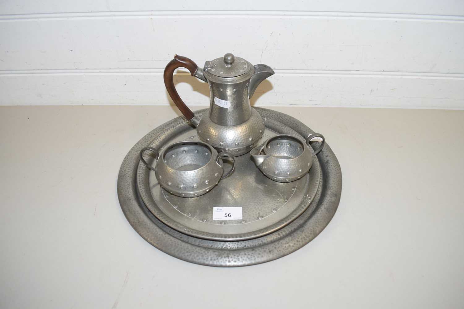 PEWTER TEA SET AND TWO TRAYS