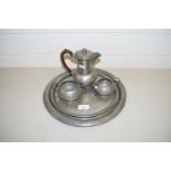 PEWTER TEA SET AND TWO TRAYS