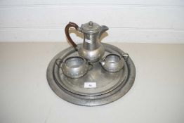 PEWTER TEA SET AND TWO TRAYS