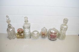 MIXED LOT OF DECANTERS AND STORAGE JARS