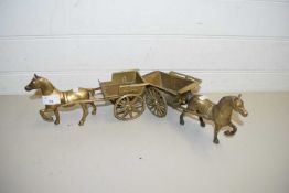 TWO BRASS HORSES AND CARTS