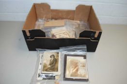 BOX OF VARIOUS POSTCARDS, BLACK AND WHITE PHOTOGRAPHS AND OTHER EPHEMERA