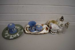 MIXED LOT VARIOUS WEDGWOOD JASPERWARES, ROYAL ALBERT PIN DISHES, VARIOUS CONDIMENT POTS AND OTHER