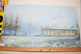 20TH CENTURY SCHOOL, STUDY OF A PARKLAND SCENE WITH KITE FLYING CHILDREN, OIL ON BOARD, UNSIGNED,