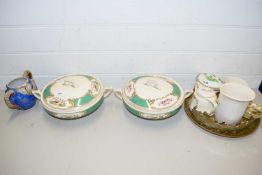 MIXED LOT : PAIR OF MYOTT'S CHELSEA BIRD PATTERN VEGETABLE DISHES, VARIOUS OTHER CERAMICS ETC
