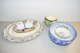 MIXED LOT : OVAL MEAT PLATE AND OTHER SMALL FLORAL DECORATED DISHES PLUS PORTMEIRION BOWL AND A