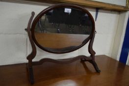 19TH CENTURY MAHOGANY FRAMED OVAL SWING DRESSING TABLE MIRROR, 51CM WIDE