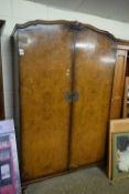 LARGE EARLY 20TH CENTURY BURR WALNUT VENEERED DOUBLE DOOR WARDROBE, 200CM HIGH