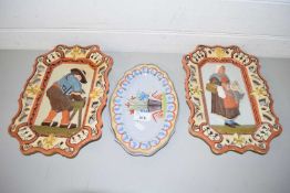 PAIR OF CONTINENTAL FIGURAL WALL PLAQUES PLUS A FURTHER OVAL DISH (3)