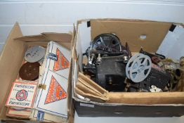 VINTAGE PATHESCOPE ACE PROJECTOR TOGETHER WITH VARIOUS FILM REELS