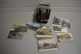 SMALL PLASTIC TRAY CONTAINING VARIOUS ASSORTED POSTCARDS, PRINCIPALLY EARLY 20TH CENTURY