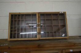 GLAZED TWO-DOOR DISPLAY CABINET WITH PARTITIONED INTERIOR, 90CM WIDE