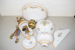 SMALL FLORAL DECORATED CERAMIC HAND BASIN AND ACCOMPANYING ACCESSORIES