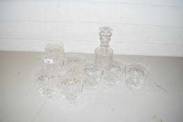 EIGHT WHISKY TUMBLERS AND A SMALL DECANTER