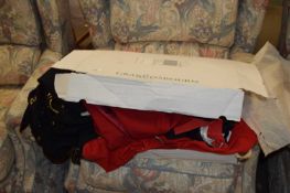 MIXED LOT VINTAGE CLOTHING TO INCLUDE RED DRESS BY WALLIS, THIN OVERCOAT BY JEAN VARON AND OTHERS