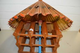 ORIENTAL PARASOL AND A WOODEN WINE RACK