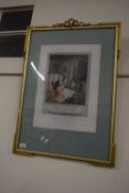 AFTER ROSSI, PAIR OF COLOURED FRENCH FASHION PRINTS, SET IN GILT FRAMES WITH RIBBON DETAIL