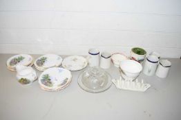 MIXED LOT OF TEA WARES, TOAST RACK ETC