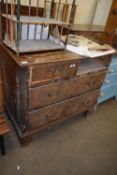 18TH CENTURY WALNUT CHEST OF DRAWERS, (LACKING ONE DRAWER)