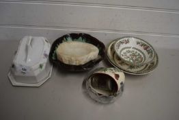 MIXED LOT OF CERAMICS, POLISHED STONE ASHTRAY ETC