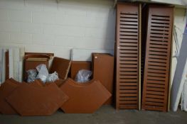 LARGE QUANTITY VARIOUS DISASSEMBLED WOOD EFFECT SHELVING TO INCLUDE CORNER FITTINGS