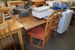 MODERN PINE KITCHEN TABLE AND FOUR LADDERBACK CHAIRS