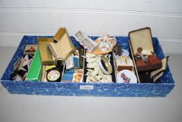 BOX CONTAINING VARIOUS SMALL COLLECTIBLE ITEMS, MODEL ANIMALS, STAMPS, WADE WHIMSIES ETC