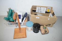 MIXED LOT OF TWO BOXES OF ITEMS TO INCLUDE MODERN PARKER AND OTHER PENS, PLUS FURTHER HOUSEHOLD