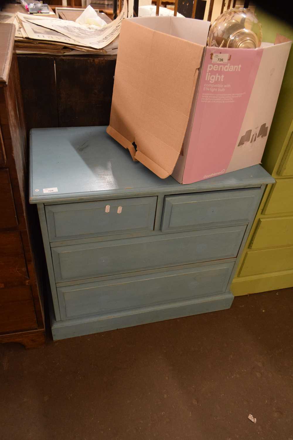 SMALL BLUE PAINTED PINE FOUR DRAWER CHEST