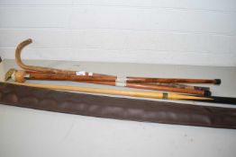 RILEY BURWAT ALEX HIGGINS SNOOKER CUE, TOGETHER WITH THREE WALKING STICKS (4)