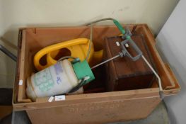 BOX OF VARIOUS ITEMS INCLUDING A GARDEN SPRAYER