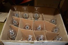 BOX OF CLEAR WINE GLASSES