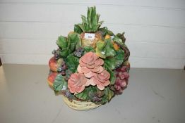 LARGE CERAMIC VASE OF FRUIT AND FLOWERS