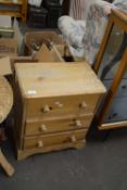 SMALL PINE THREE DRAWER BEDSIDE CHEST