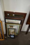 MIXED LOT VARIOUS FRAMED PICTURES AND BEVELLED MIRROR