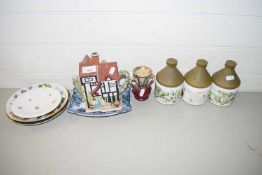 MIXED LOT OF NOVELTY TEA POT, KITCHEN JARS AND OTHER ITEMS