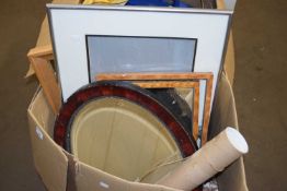 ONE BOX MIXED PICTURES, PICTURE FRAMES, OVAL MIRROR ETC