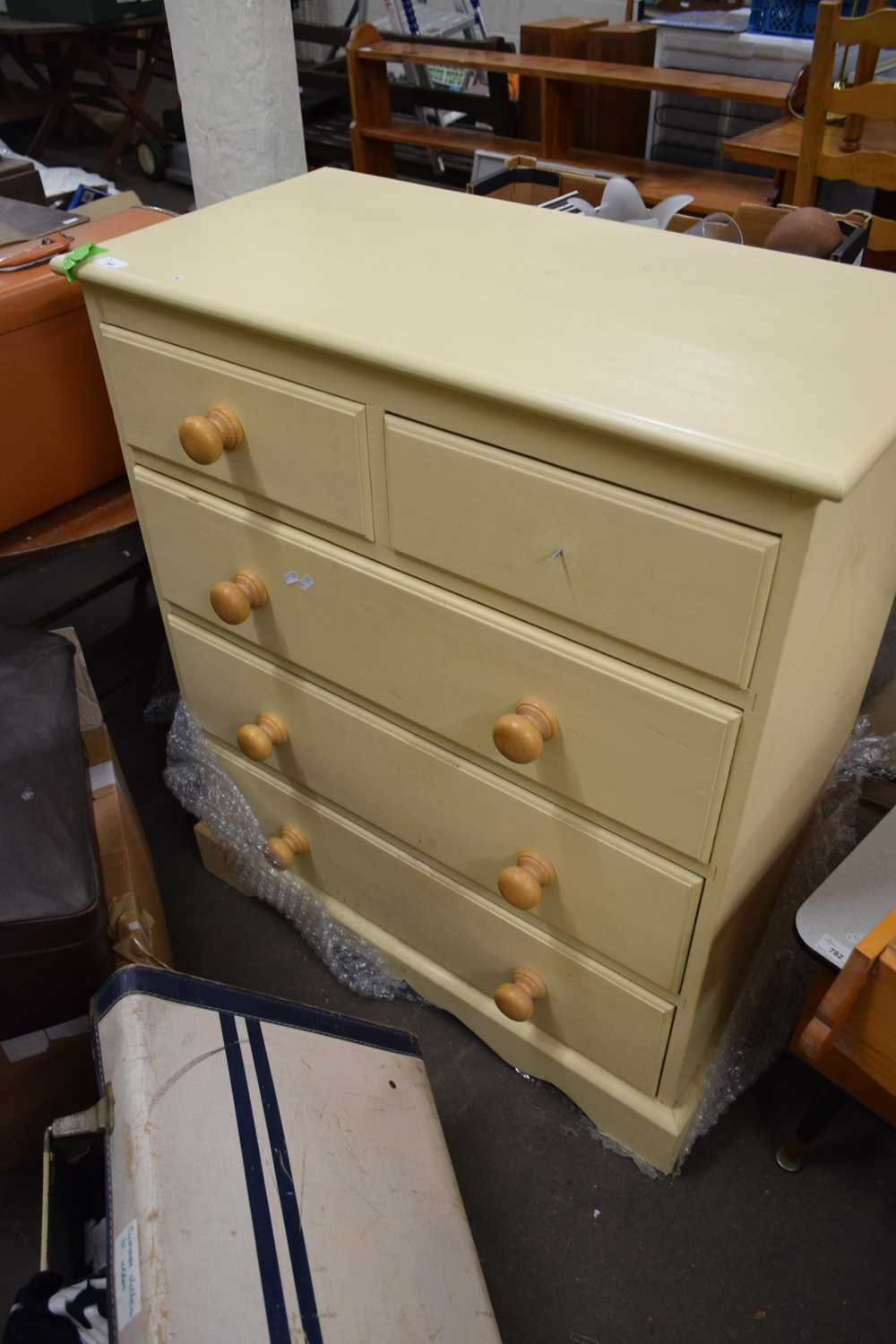 CREAM PAINTED PINE CHEST OF FIVE DRAWERS