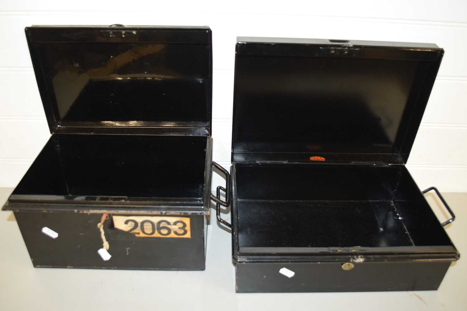 TWO METAL CASH OR DEED BOXES