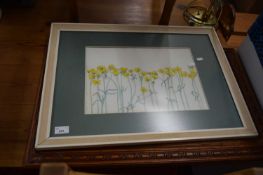 FRAMED STUDY OF BUTTERCUPS AND A FRAMED FIGURAL PRINT (2)