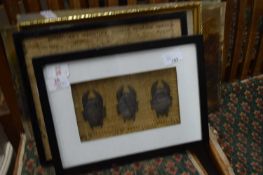 MIXED LOT: FRAMED INDENTURES, FURTHER LOOSE PICTURES, FRAMED SMALL MASK ETC