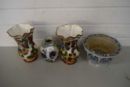 MIXED LOT JARDINIERE AND THREE ASSORTED VASES