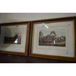 FORES COACHING RECOLLECTIONS, TWO COLOURED ENGRAVINGS, FRAMED