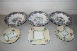 MIXED LOT: CZECHOSLOVAKIAN FLORAL DECORATED SIDE PLATES, COPELAND FLORAL DECORATED BOWLS