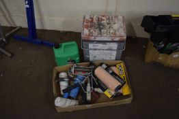 VARIOUS PAINT ROLLERS, FENCE TREATMENT AND A BRUSHMATE BOX