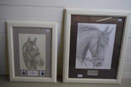 TWO FRAMED STUDIES, RACEHORSES GALILEO AND HELLO SANCTOS