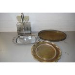 MIXED LOT: SILVER PLATED TRAYS AND DECANTER STAND