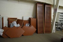 LARGE QUANTITY VARIOUS DISASSEMBLED WOOD EFFECT SHELVING TO INCLUDE CORNER FITTINGS