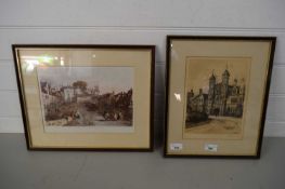 COLOURED ENGRAVING, VIEW OF LOWER BROAD STREET, AND A FURTHER FRAMED ENGRAVING (2)